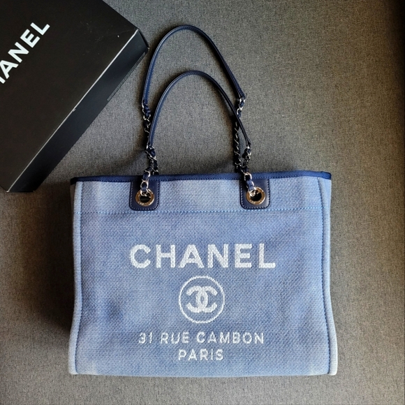 Chanel Deauville Denim Tote Bag Retro Blue Navy - Picture 2 of 7